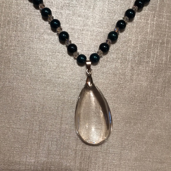 Dark Teal and Crystal Necklace and Earrings - Picture 3 of 3